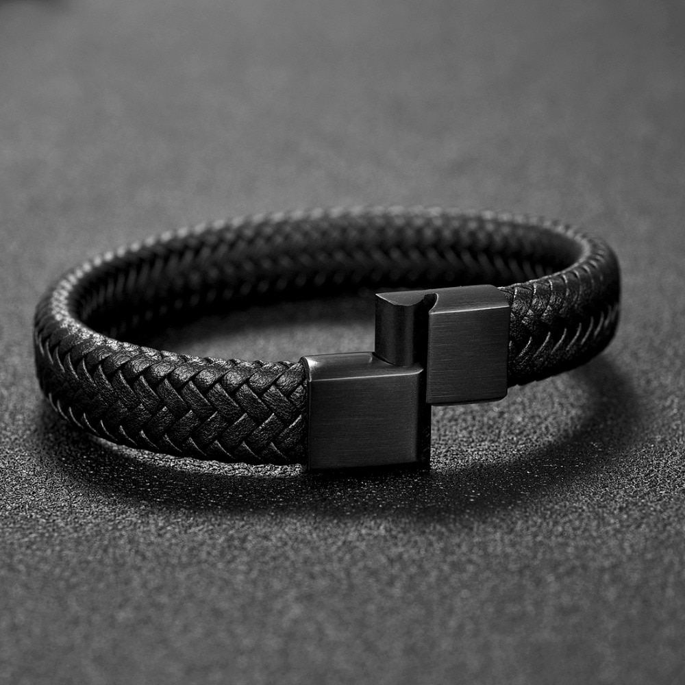 Simple Style Men's Hand-Woven Leather Bracelet Black Metal Buckle Men's  Wristband Gift | Lazada PH